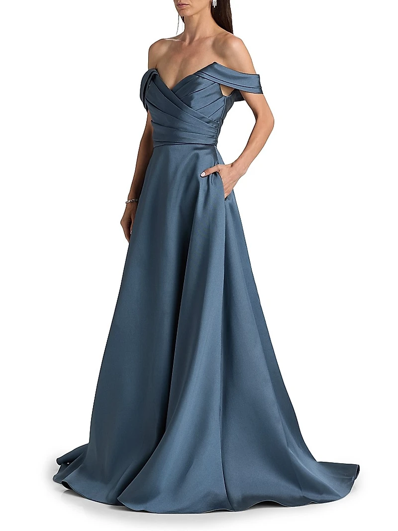 Satin Off-the-Shoulder Gown