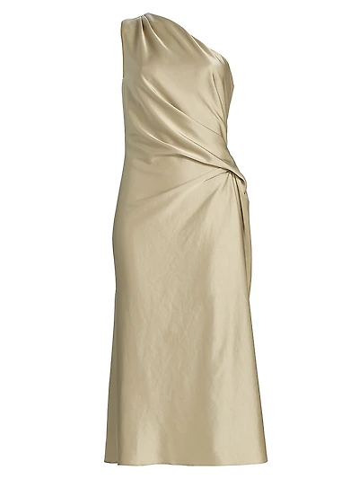 Satin Drape One-Shoulder Cocktail Dress