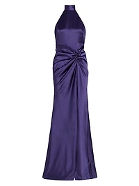 Halterneck Draped Satin Gown