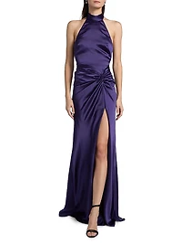 Halterneck Draped Satin Gown