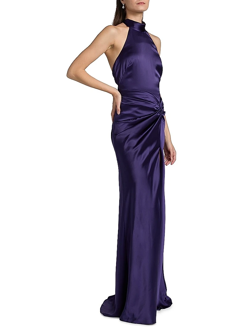 Halterneck Draped Satin Gown