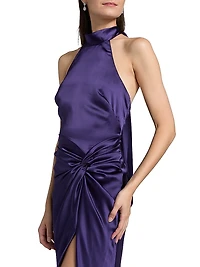 Halterneck Draped Satin Gown