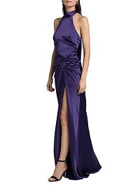 Halterneck Draped Satin Gown