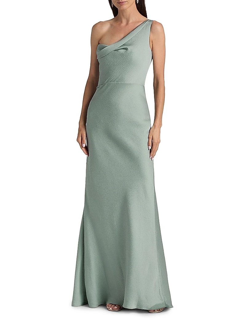 Hammered Satin One-Shoulder Gown