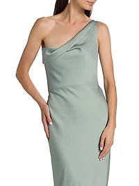 Hammered Satin One-Shoulder Gown