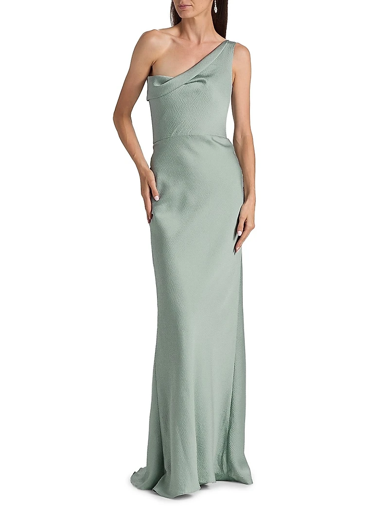 Hammered Satin One-Shoulder Gown