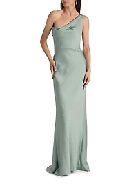 Hammered Satin One-Shoulder Gown