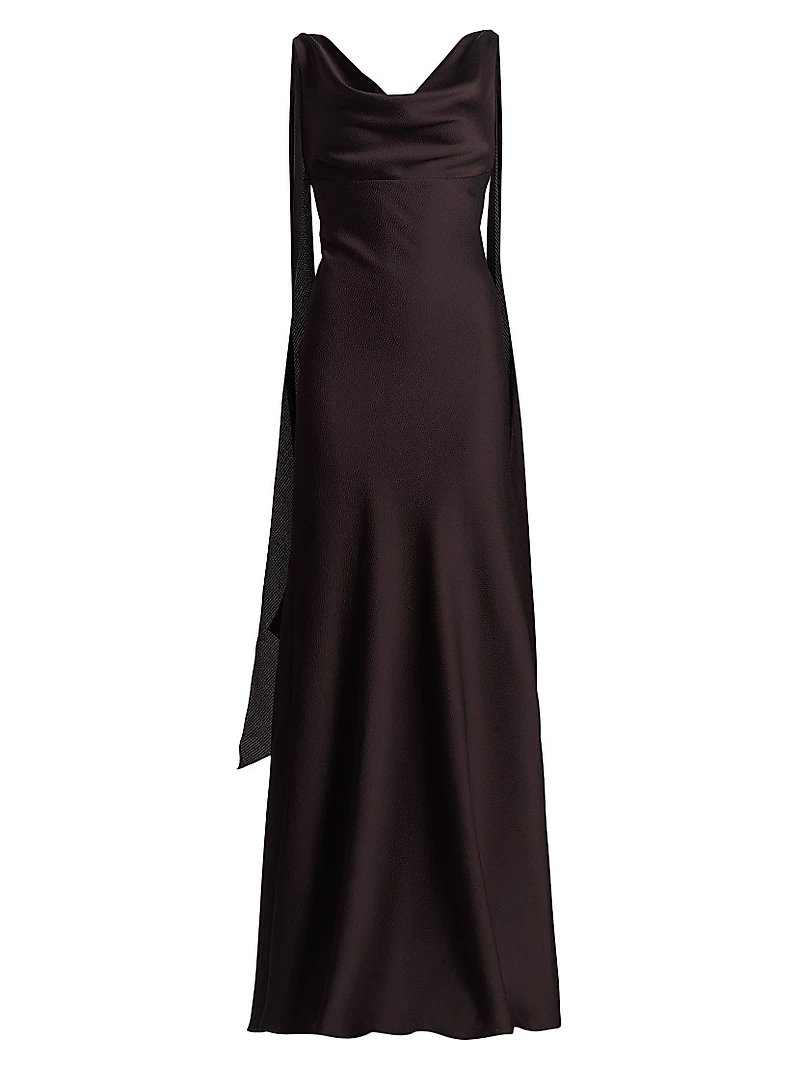 Hammered Satin Draped A-Line Gown
