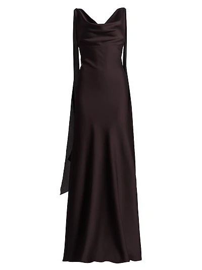 Hammered Satin Draped A-Line Gown