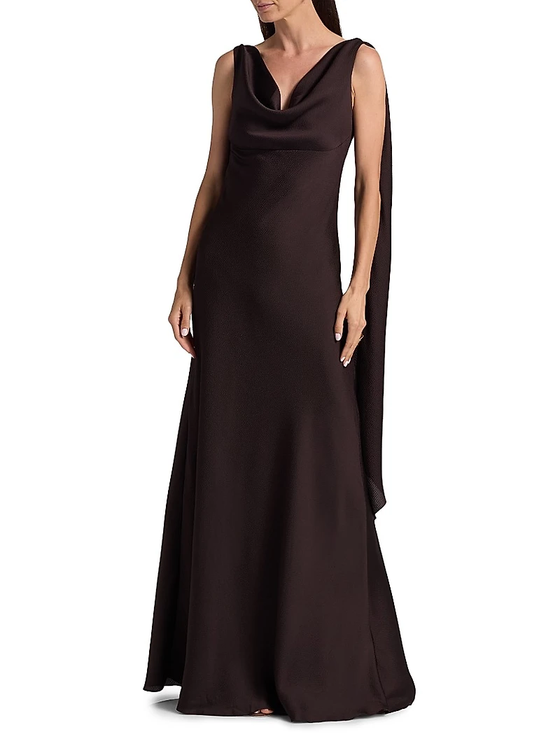 Hammered Satin Draped A-Line Gown