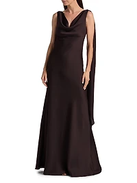 Hammered Satin Draped A-Line Gown