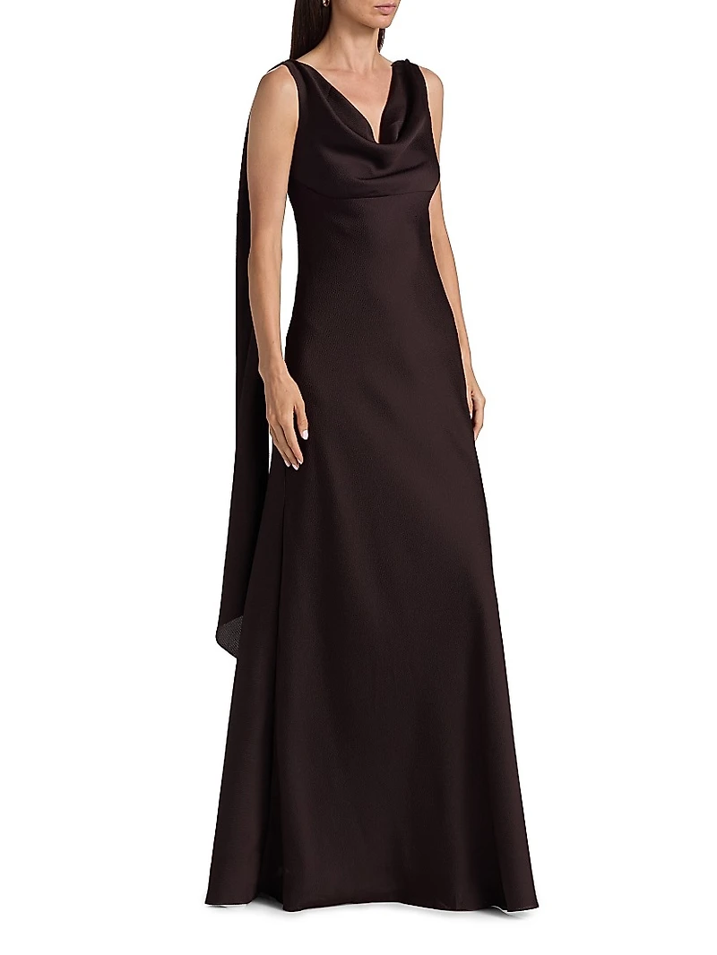 Hammered Satin Draped A-Line Gown