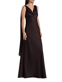 Hammered Satin Draped A-Line Gown