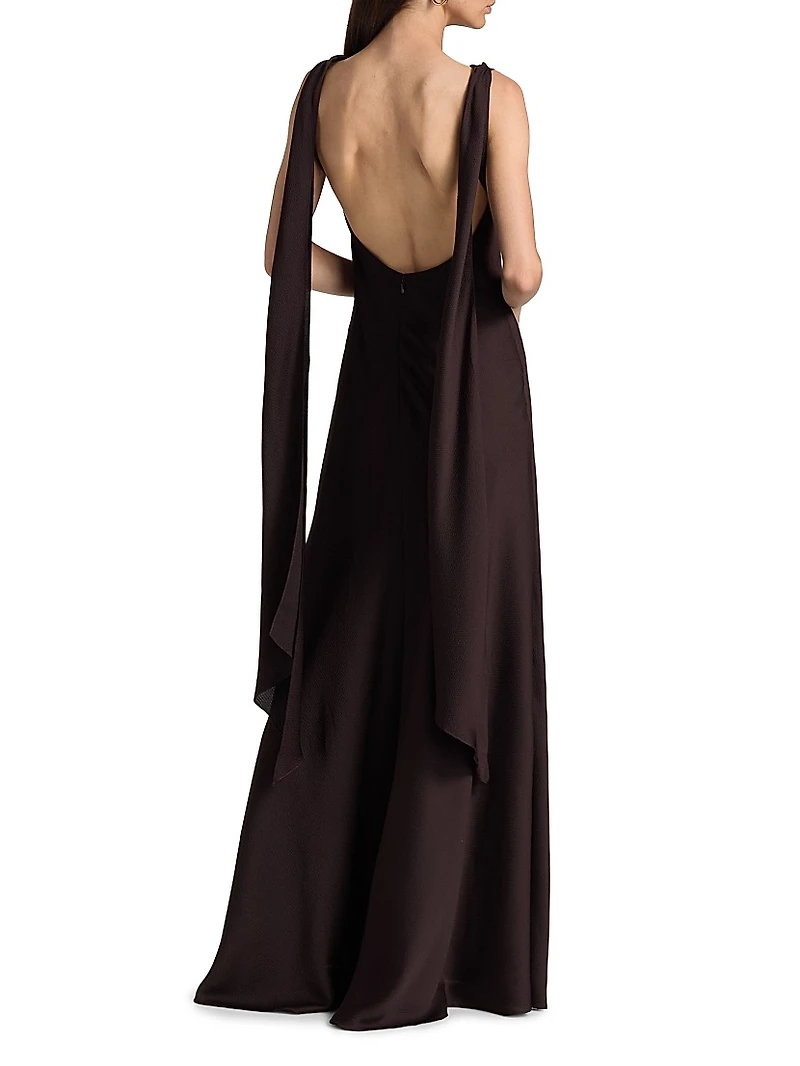 Hammered Satin Draped A-Line Gown