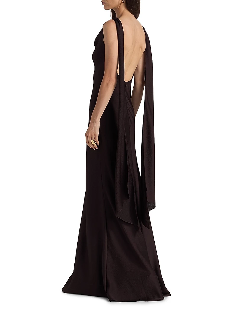 Hammered Satin Draped A-Line Gown