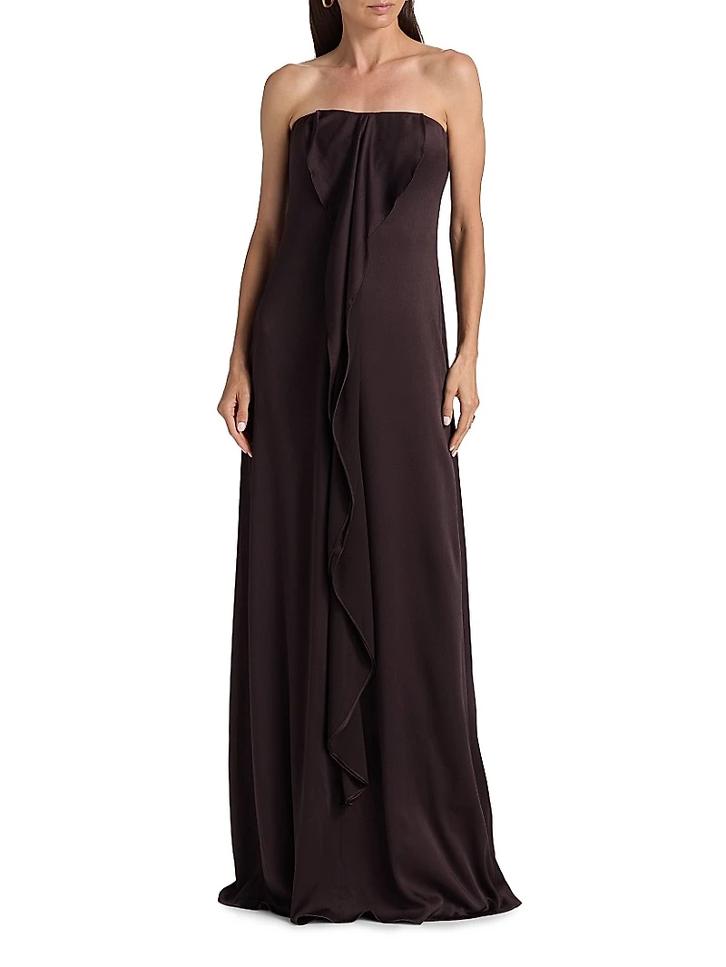 Satin Draped Strapless Gown