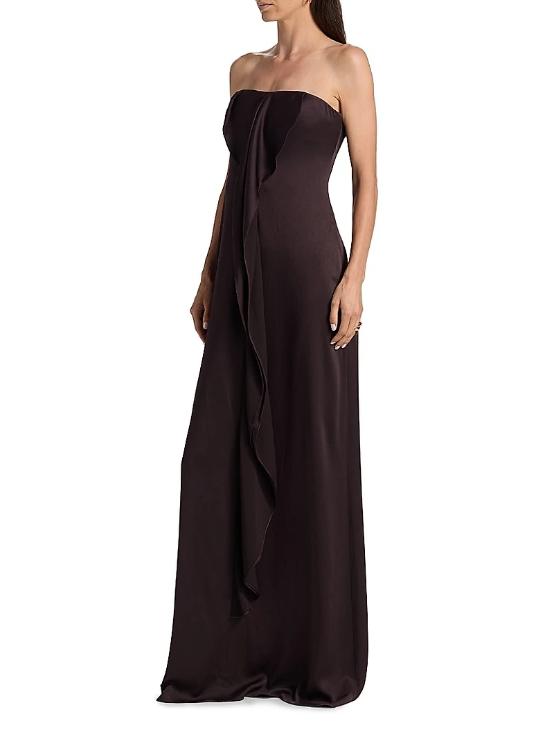 Satin Draped Strapless Gown