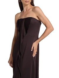 Satin Draped Strapless Gown