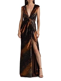 Stripe Sleeveless Column Gown