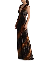 Stripe Sleeveless Column Gown