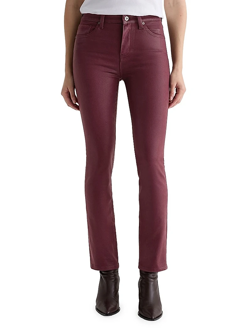 Mari Coated Mid-Rise Slim Straight Jeans