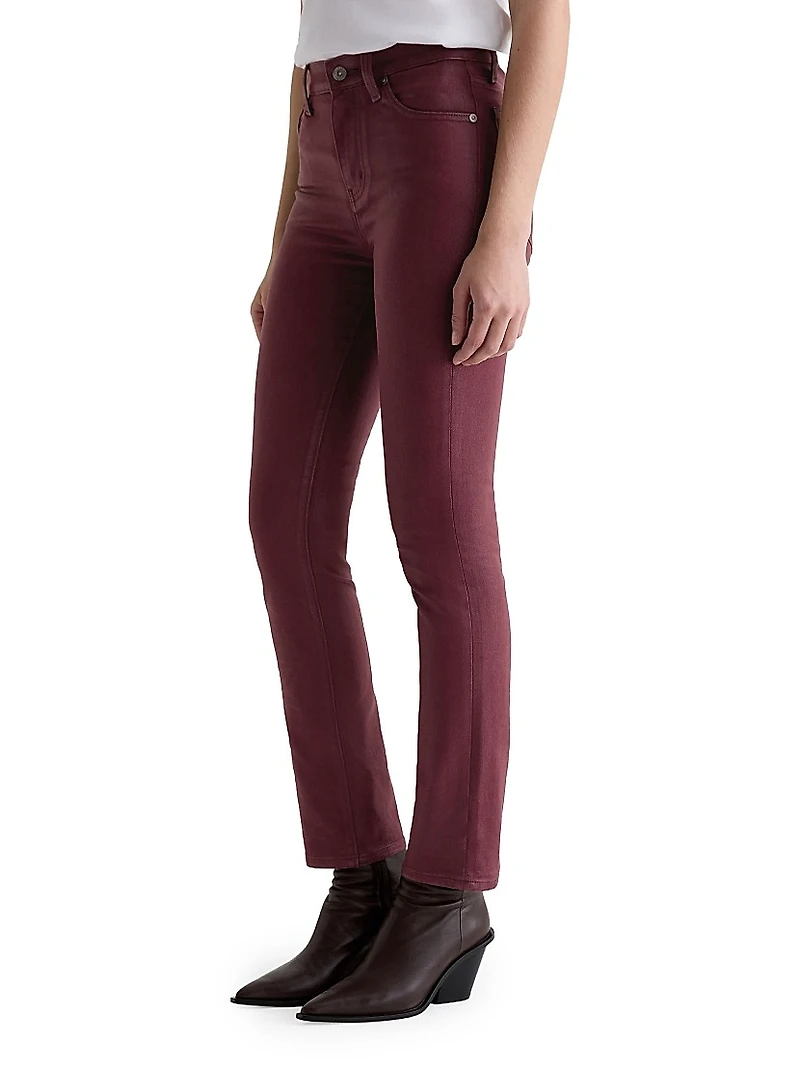 Mari Coated Mid-Rise Slim Straight Jeans