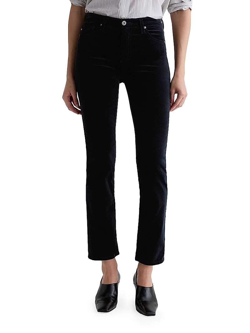 Mari Stretch-Velvet Mid-Rise Slim-Straight Jeans