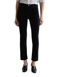 Mari Stretch-Velvet Mid-Rise Slim-Straight Jeans