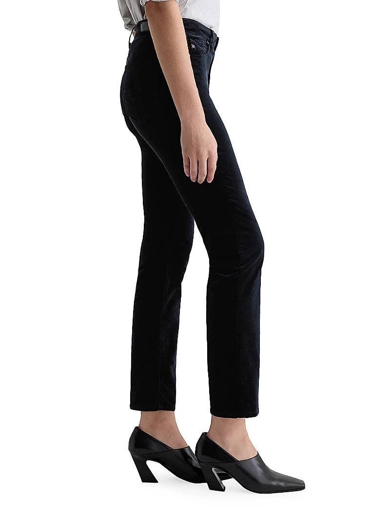 Mari Stretch-Velvet Mid-Rise Slim-Straight Jeans