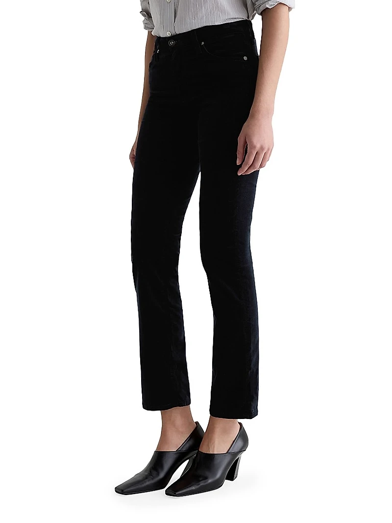 Mari Stretch-Velvet Mid-Rise Slim-Straight Jeans
