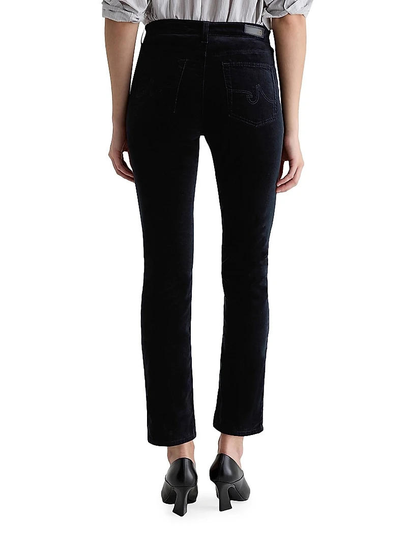 Mari Stretch-Velvet Mid-Rise Slim-Straight Jeans
