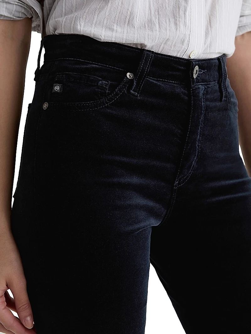 Mari Stretch-Velvet Mid-Rise Slim-Straight Jeans