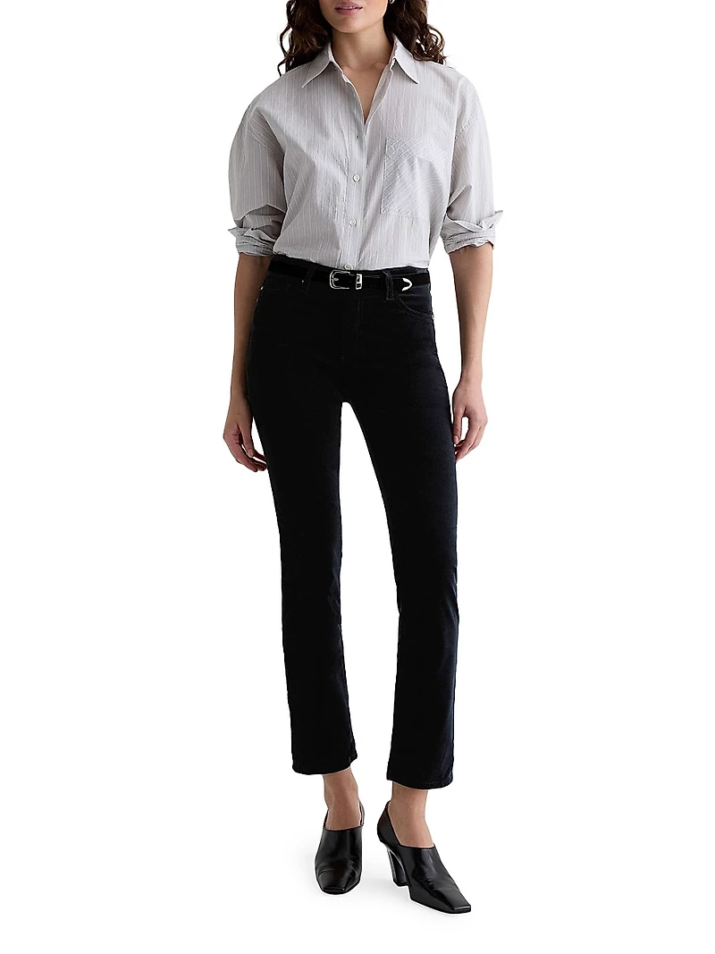 Mari Stretch-Velvet Mid-Rise Slim-Straight Jeans