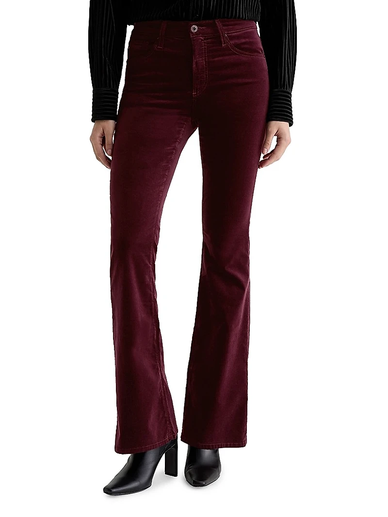 Farrah Stretch-Velvet High-Rise Boot-Cut Jeans