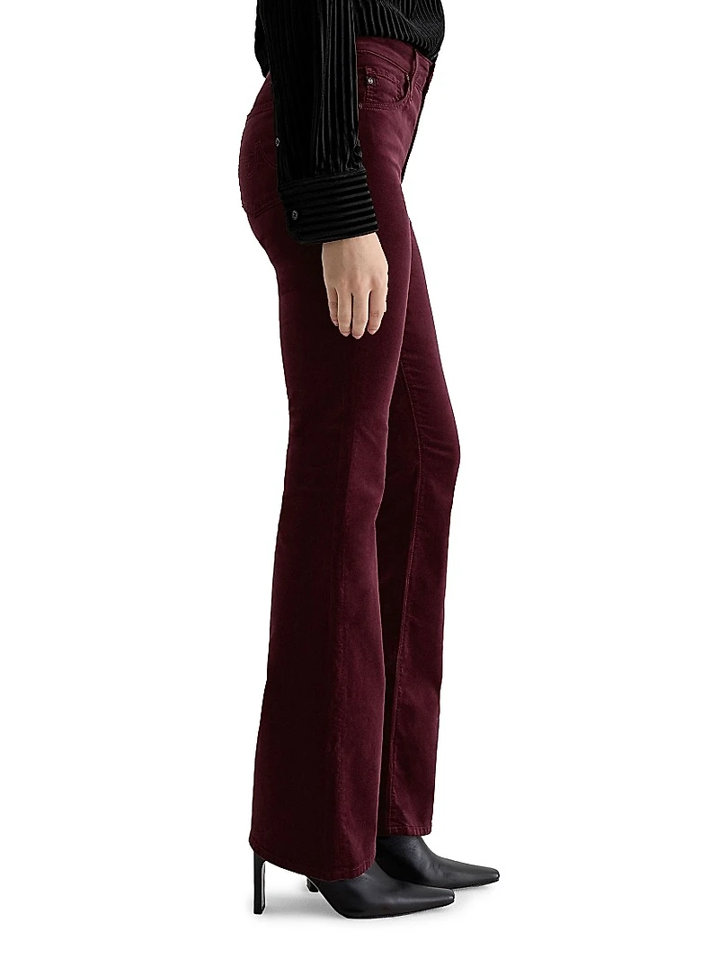 Farrah Stretch-Velvet High-Rise Boot-Cut Jeans