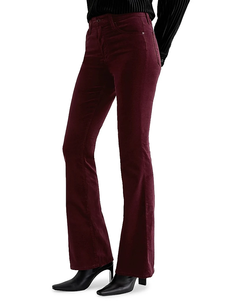 Farrah Stretch-Velvet High-Rise Boot-Cut Jeans