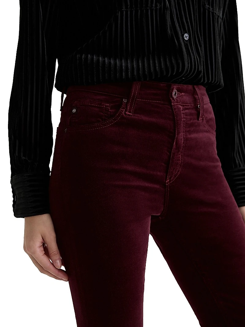 Farrah Stretch-Velvet High-Rise Boot-Cut Jeans