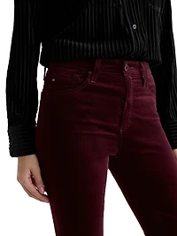 Farrah Stretch-Velvet High-Rise Boot-Cut Jeans