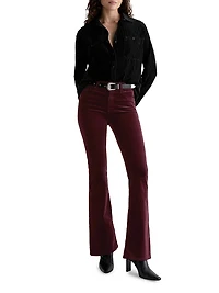 Farrah Stretch-Velvet High-Rise Boot-Cut Jeans