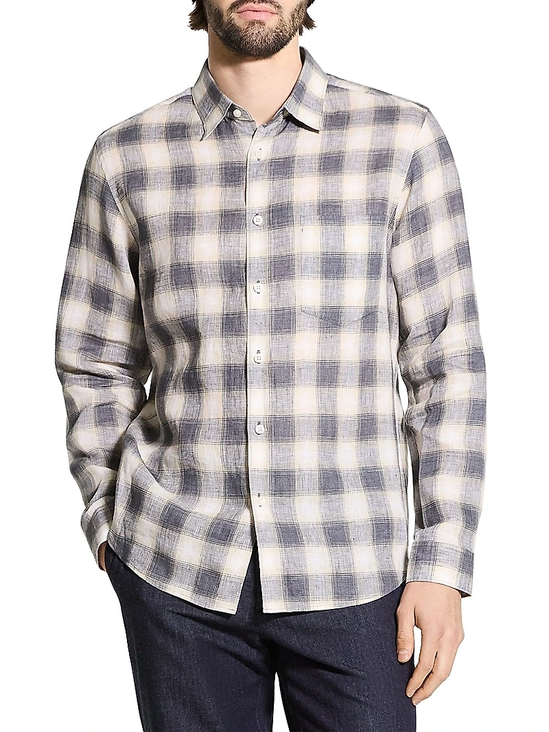 Irving Plaid Linen Button-Front Shirt