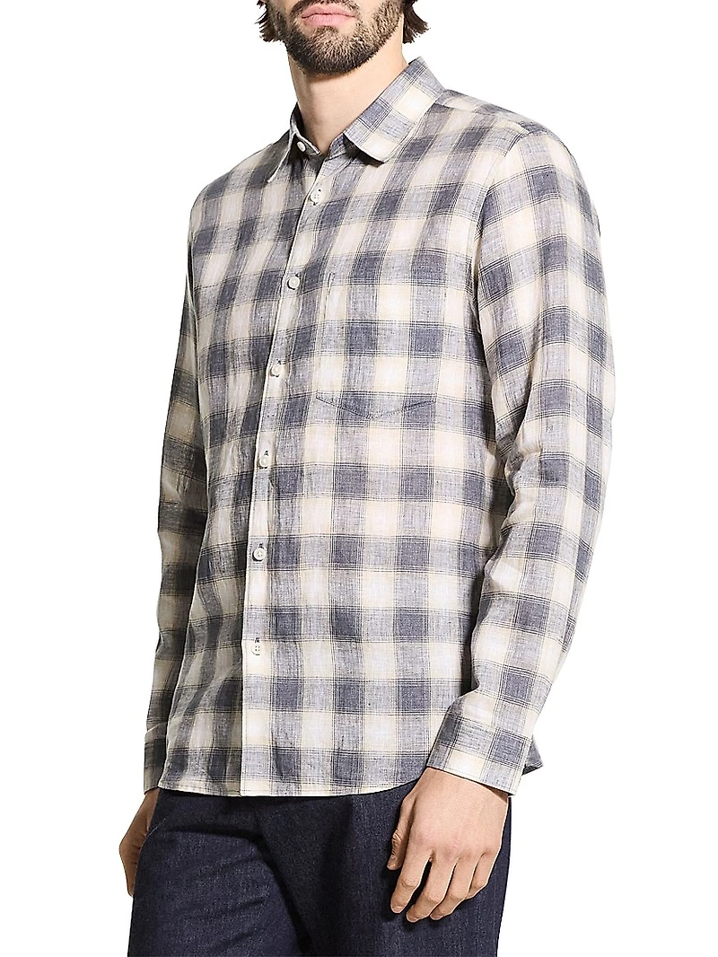Irving Plaid Linen Button-Front Shirt