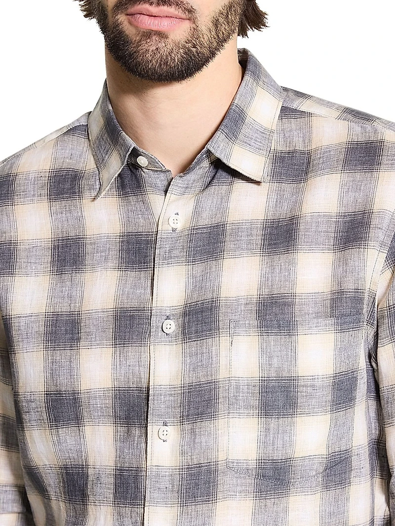 Irving Plaid Linen Button-Front Shirt