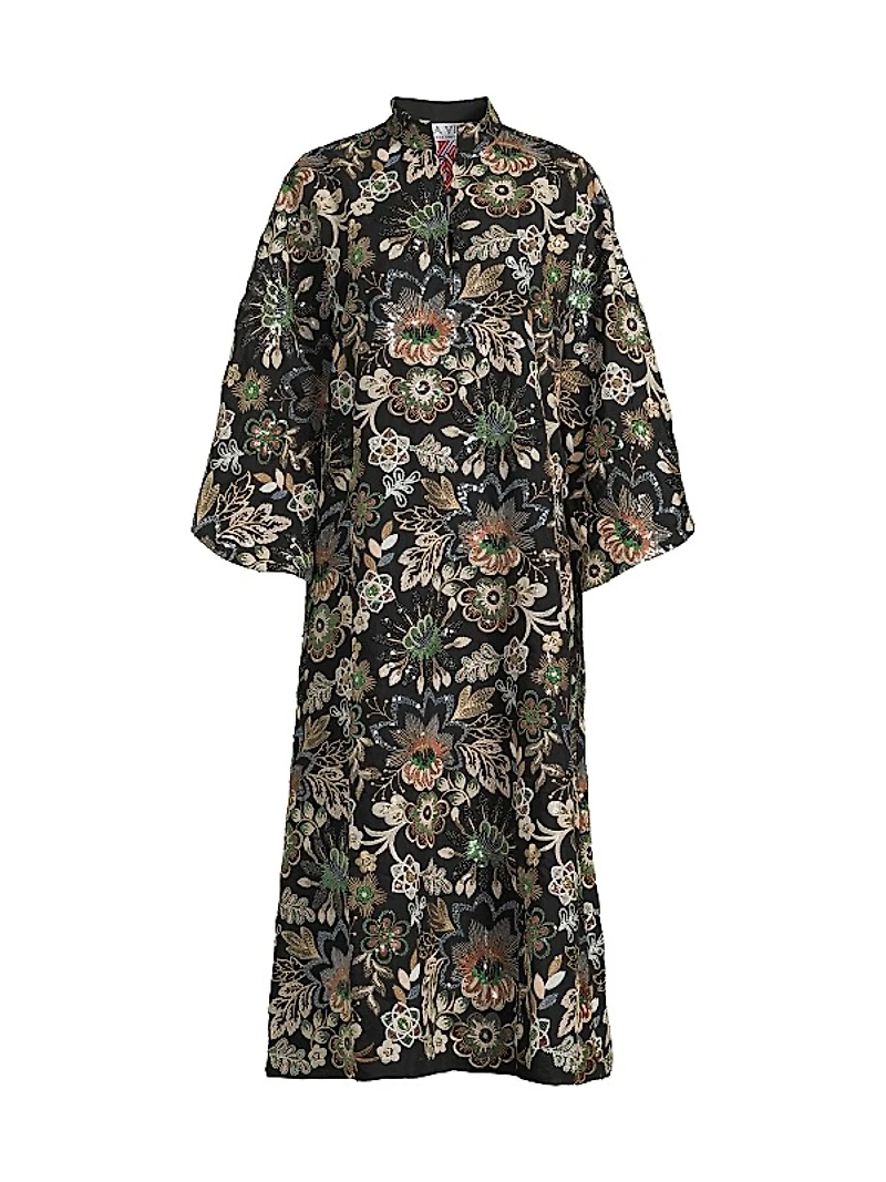 Floral-Sequined Oversized Maxi Dress