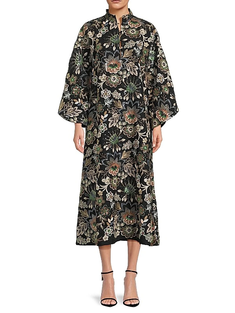 Floral-Sequined Oversized Maxi Dress