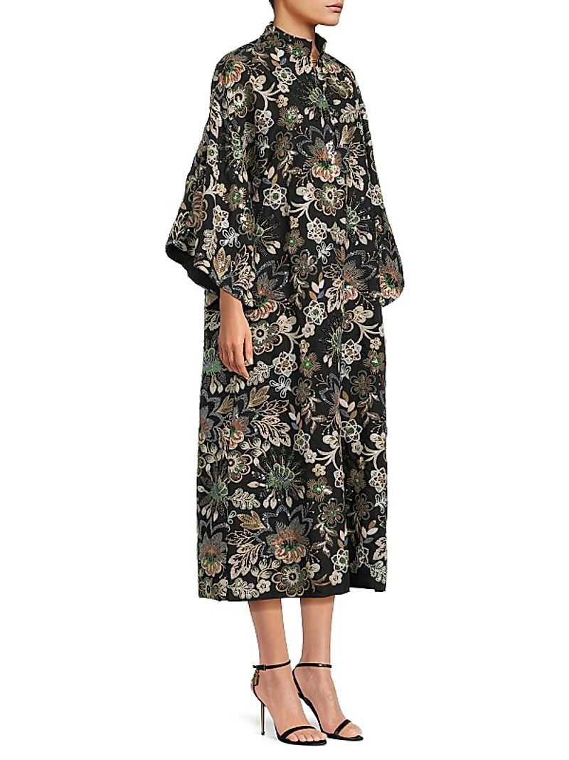 Floral-Sequined Oversized Maxi Dress