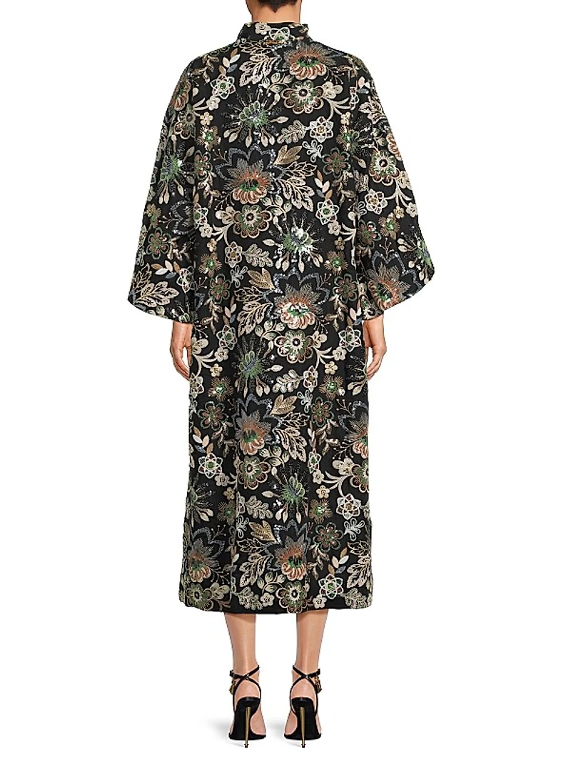 Floral-Sequined Oversized Maxi Dress