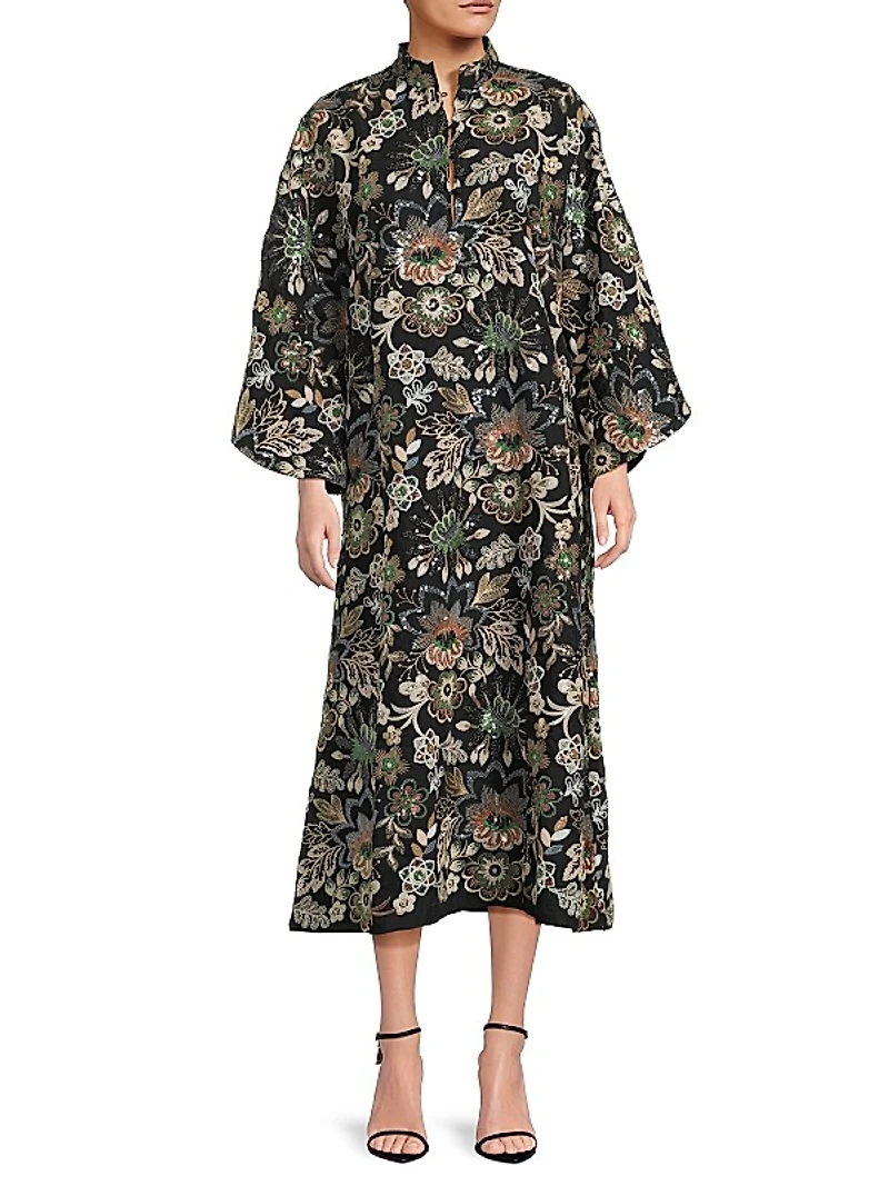 Floral-Sequined Oversized Maxi Dress