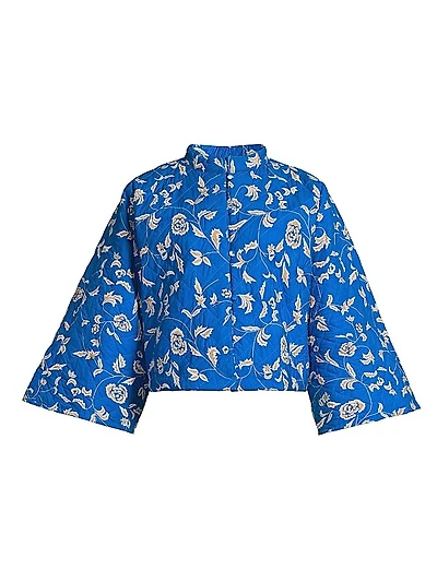 Embroidered Quilted Cotton Crop Jacket