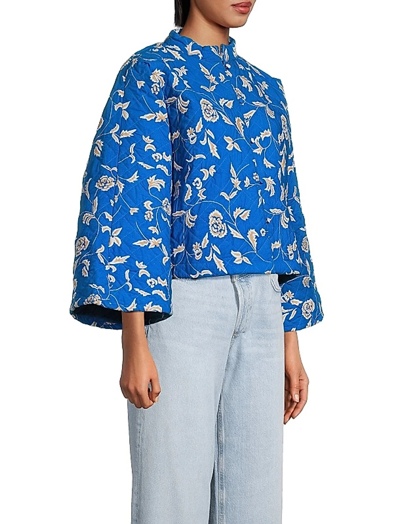 Embroidered Quilted Cotton Crop Jacket