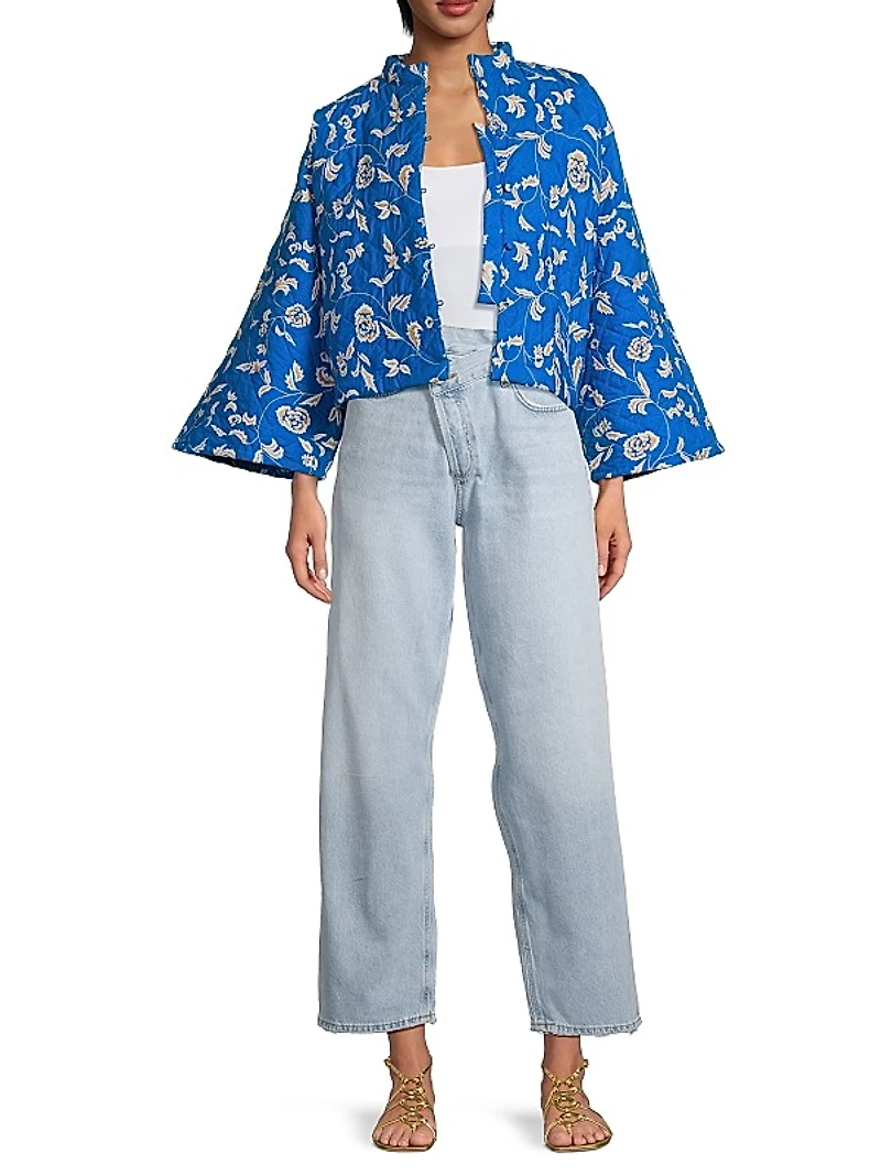 Embroidered Quilted Cotton Crop Jacket